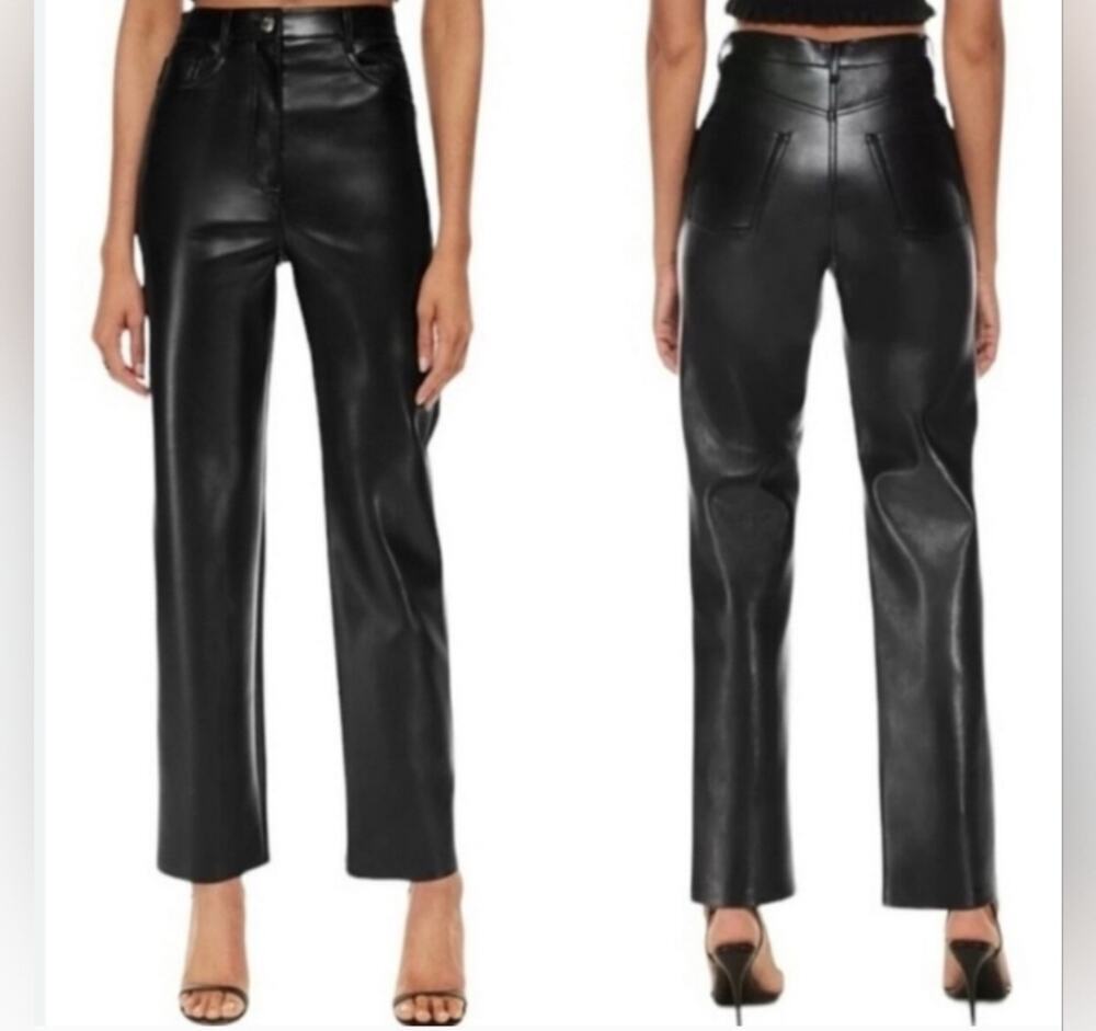 Aritzia Wilfred Melina Faux Leather Super High Rise Straight Leg Pant Sz 6 Black